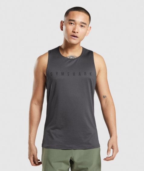 Men's Gymshark Sport Stripe Tanks Black | CA 0D8756